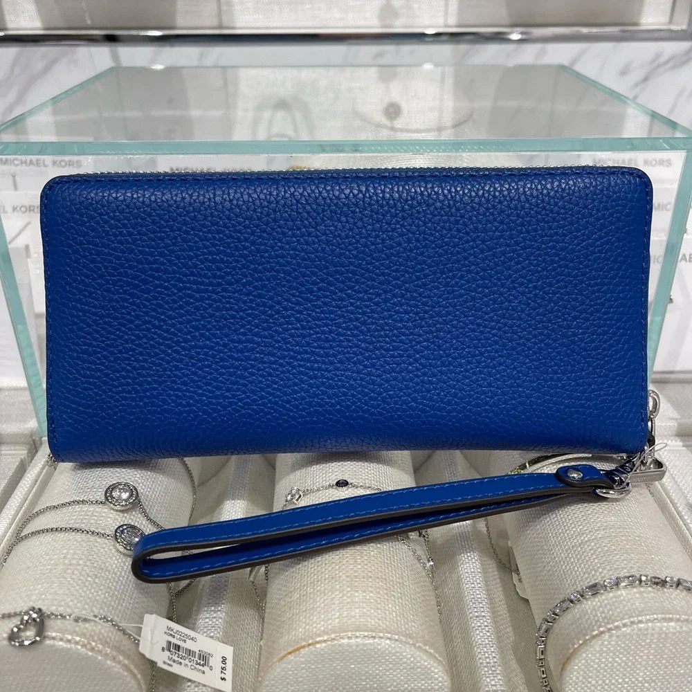 MICHAEL KORS Lg Pebbled Leather Continental Wallet Wristlet Phone Galaxy Blue